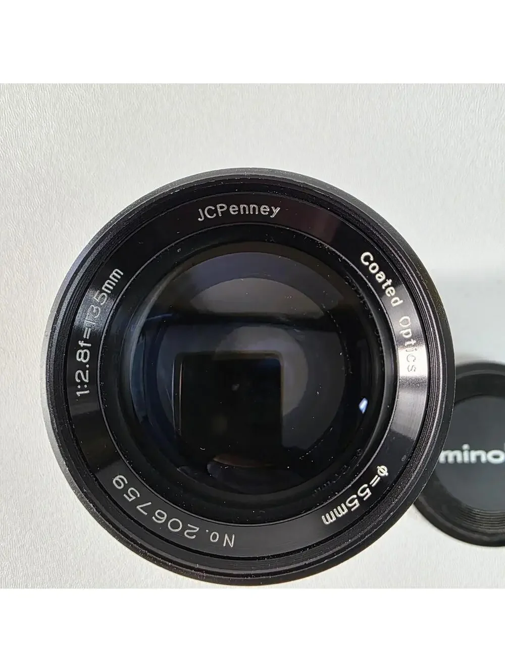 JC Penney Camera Lens MD Minolta Mount 55mm No 206759 1:2.8 f=135mm Coated Optic
